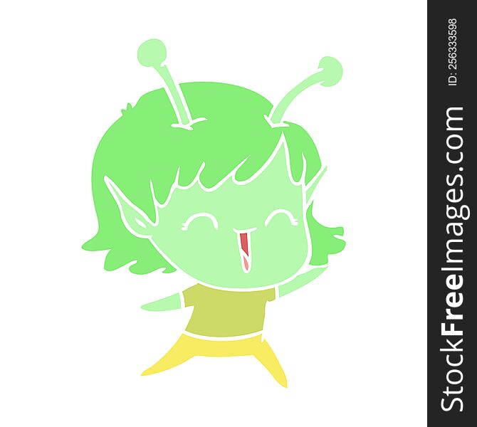 flat color style cartoon alien girl laughing