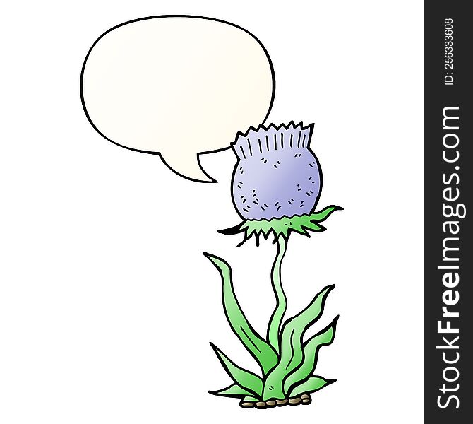 cartoon wild flower and speech bubble in smooth gradient style