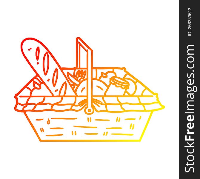 warm gradient line drawing of a cartoon picnic basket