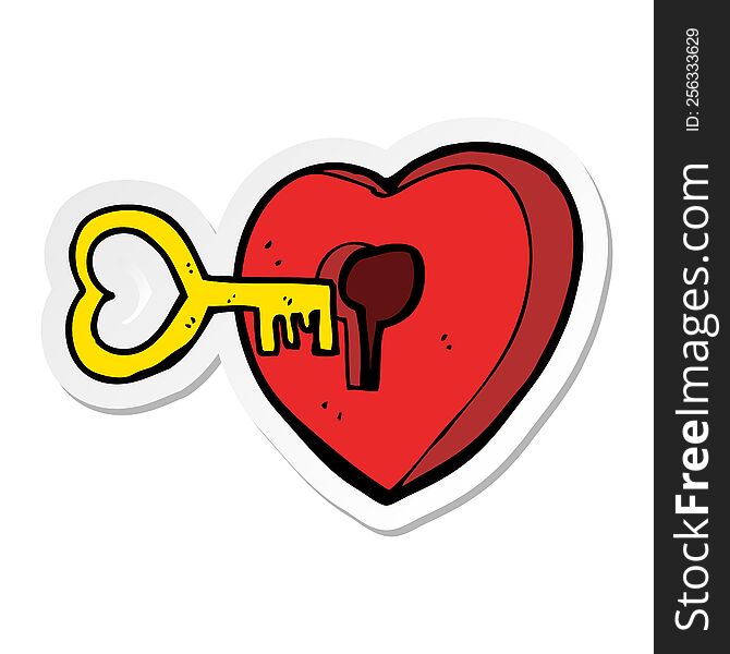 sticker of a cartoon heart with key