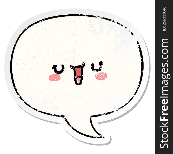 Happy Cartoon Face And Speech Bubble Distressed Sticker