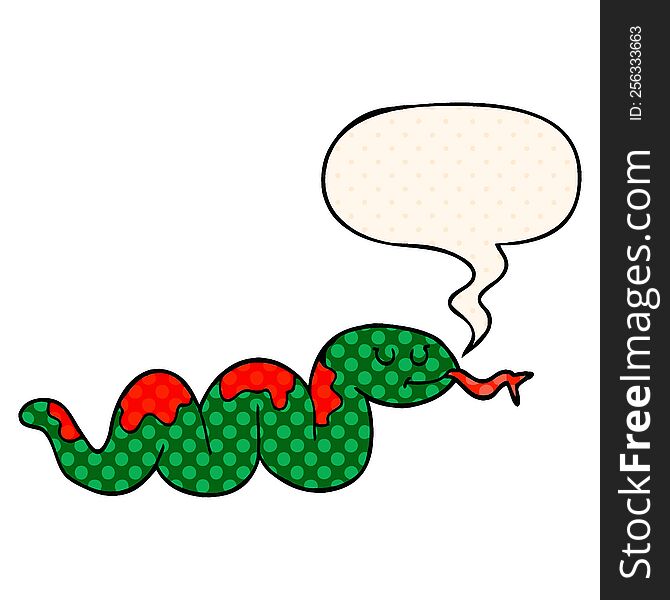 Cartoon Snake And Speech Bubble In Comic Book Style