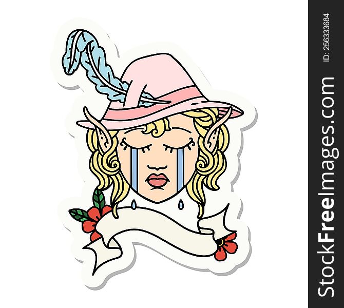Crying Elven Bard Character Sticker