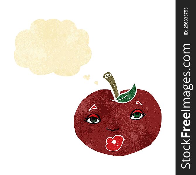 Cartoon Apple With Face With Thought Bubble
