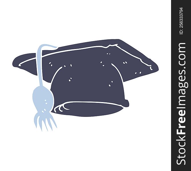 Flat Color Illustration Of A Cartoon Graduation Cap