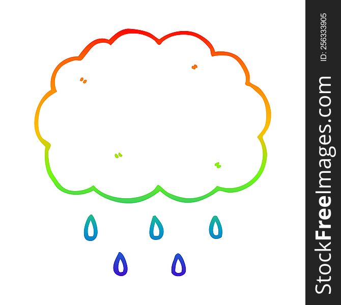 Rainbow Gradient Line Drawing Cartoon Cloud Raining