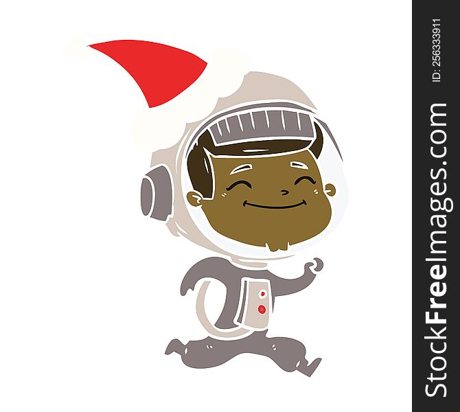 happy hand drawn flat color illustration of a astronaut wearing santa hat. happy hand drawn flat color illustration of a astronaut wearing santa hat