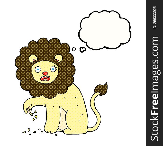 Thought Bubble Cartoon Lion With Thorn In Foot