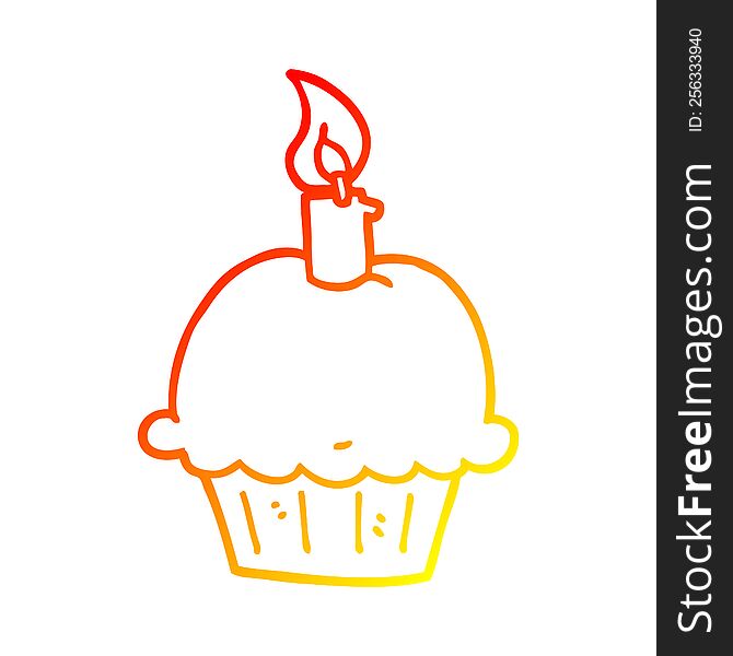warm gradient line drawing of a cartoon birthday cupcake