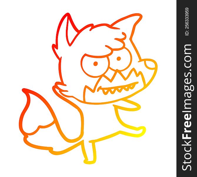 Warm Gradient Line Drawing Cartoon Grinning Fox