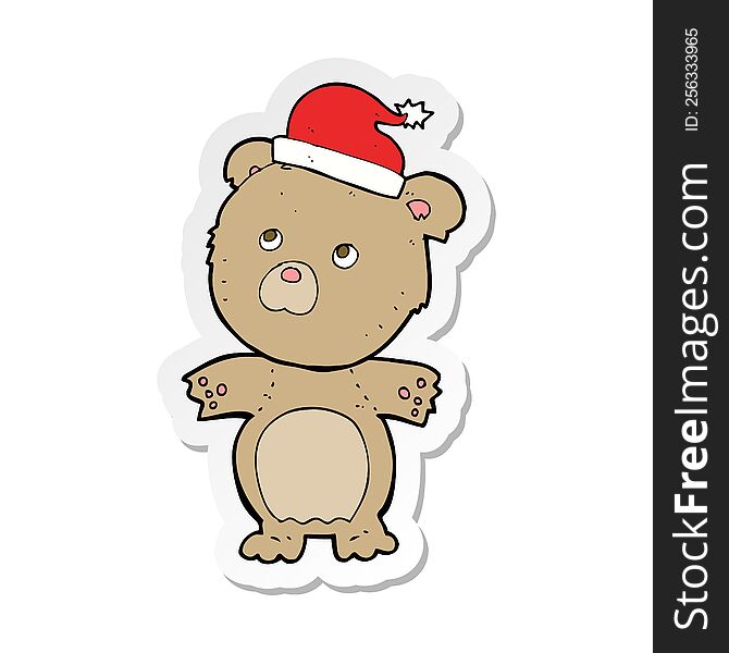 Sticker Of A Cartoon Bear In Christmas Hat