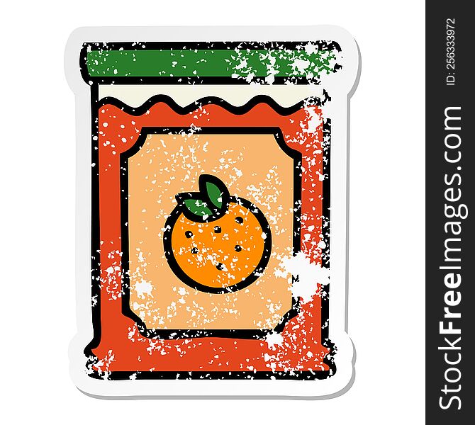 Distressed Sticker Of A Quirky Hand Drawn Cartoon Jar Of Marmalade