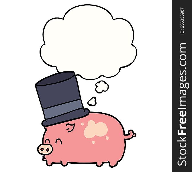 cartoon pig wearing top hat with thought bubble