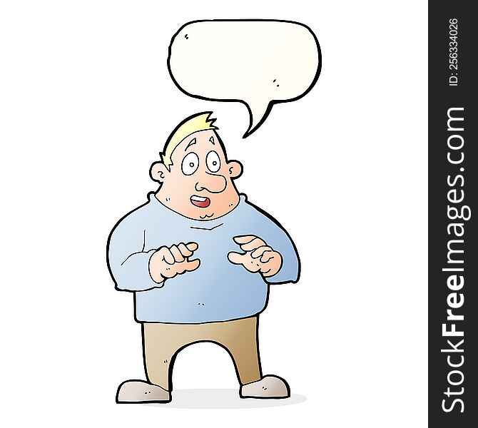 cartoon excited overweight man with speech bubble