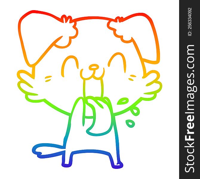 Rainbow Gradient Line Drawing Cartoon Panting Dog