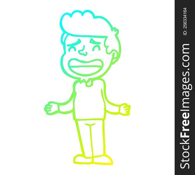 Cold Gradient Line Drawing Cartoon Boy Shrugging