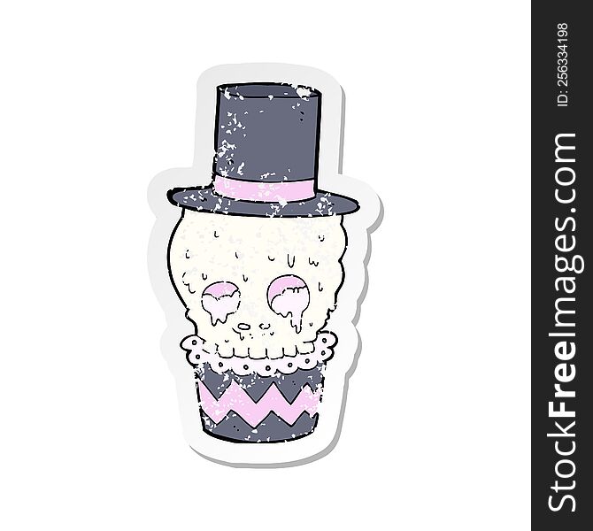 retro distressed sticker of a spooky cupcake cartoon