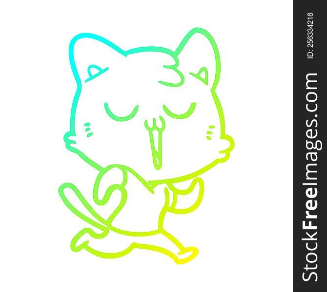 Cold Gradient Line Drawing Cartoon Cat Singing