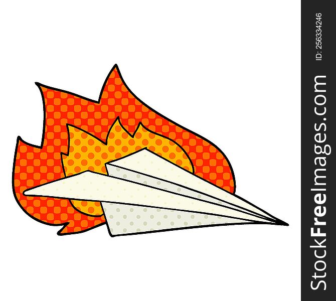 cartoon burning paper airplane. cartoon burning paper airplane