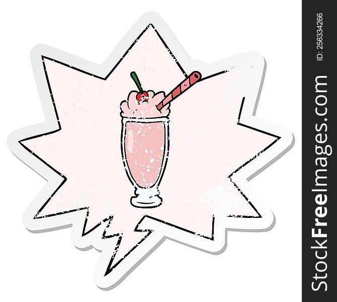 Cartoon Milkshake And Speech Bubble Distressed Sticker