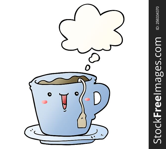 cute cartoon cup and saucer and thought bubble in smooth gradient style