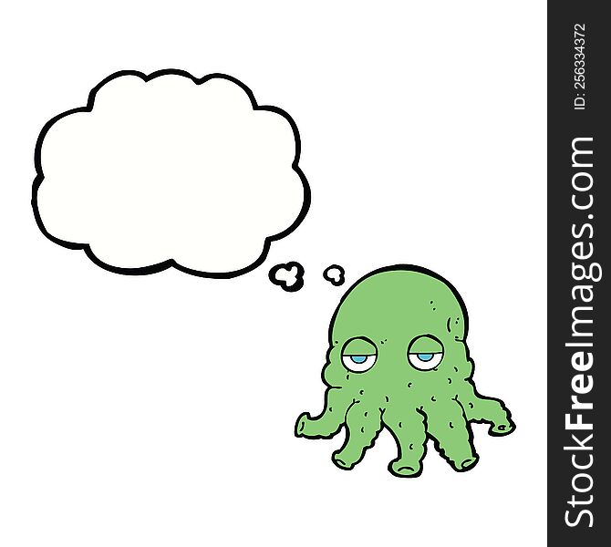 Cartoon Alien Squid Face With Thought Bubble