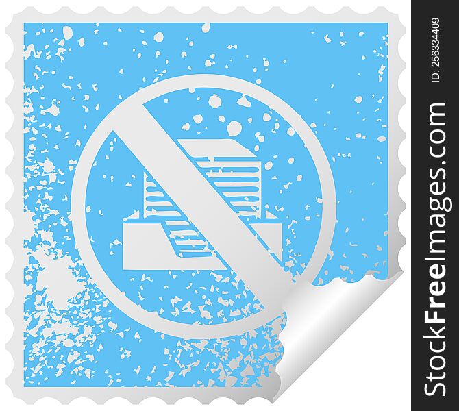 distressed square peeling sticker symbol of a paperless office symbol