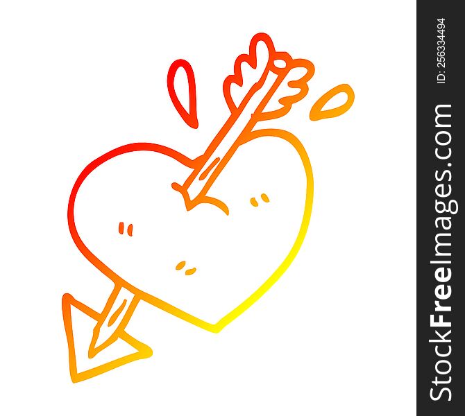 warm gradient line drawing cartoon heart shot through with arrow