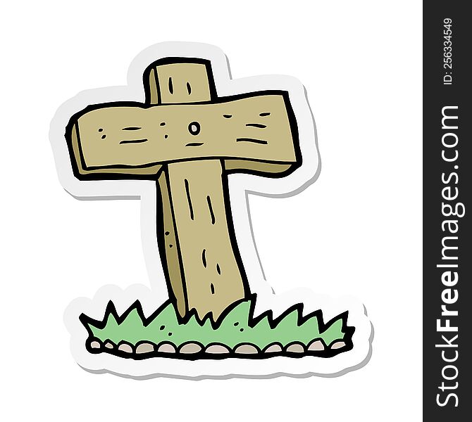 sticker of a cartoon wooden cross grave