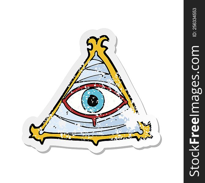 Retro Distressed Sticker Of A Cartoon Mystic Eye Symbol
