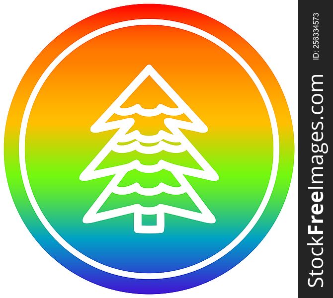 snowy tree circular icon with rainbow gradient finish. snowy tree circular icon with rainbow gradient finish