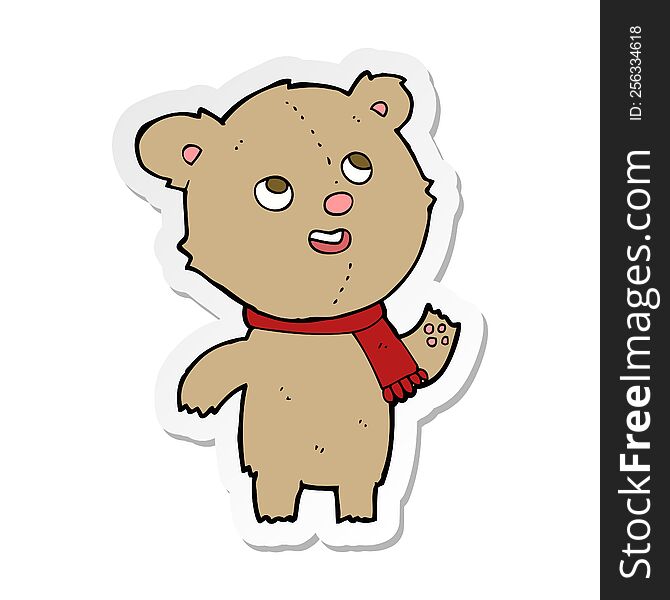 Sticker Of A Cartoon Teddy Bear Wearing Scarf
