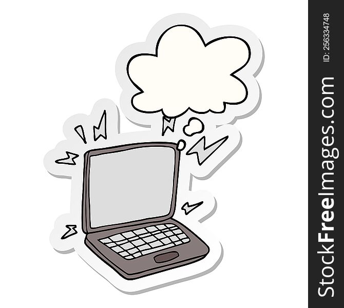 Cartoon Laptop Computer And Thought Bubble As A Printed Sticker
