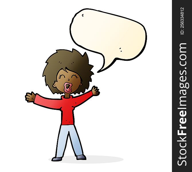 Cartoon Woman Shouting With Speech Bubble