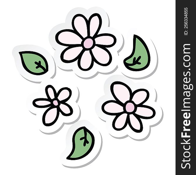 Sticker Of A Quirky Hand Drawn Cartoon Flowers