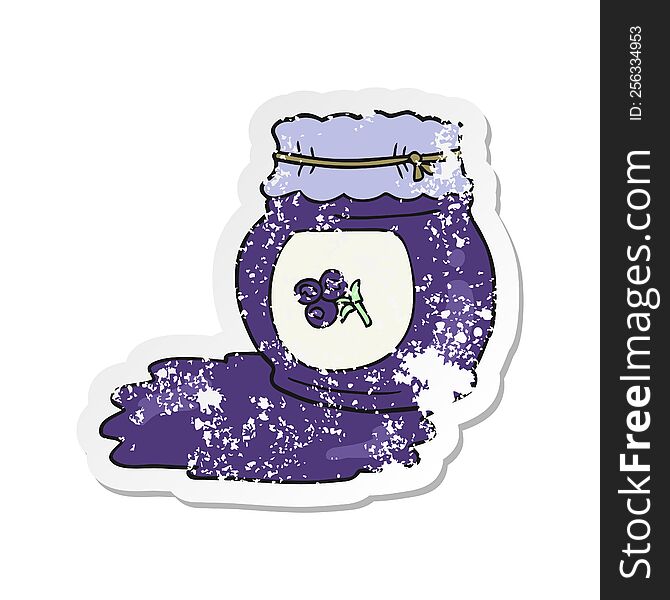 Retro Distressed Sticker Of A Cartoon Blueberry Jam