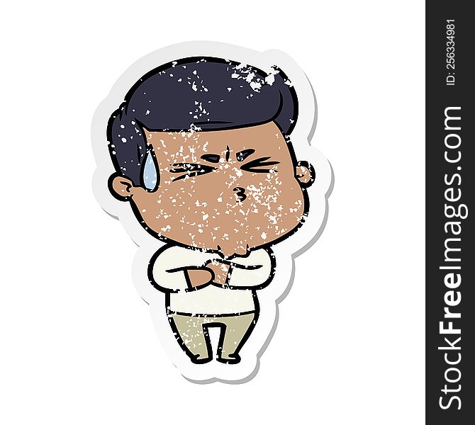 distressed sticker of a cartoon frustrated man