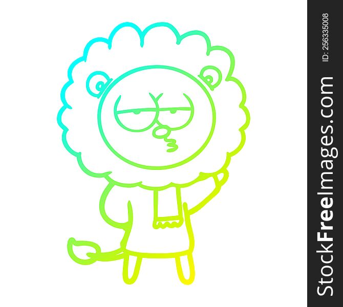 cold gradient line drawing of a cartoon bored lion
