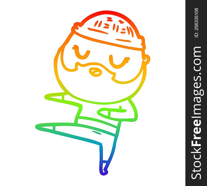 Rainbow Gradient Line Drawing Cartoon Man With Beard Dancing