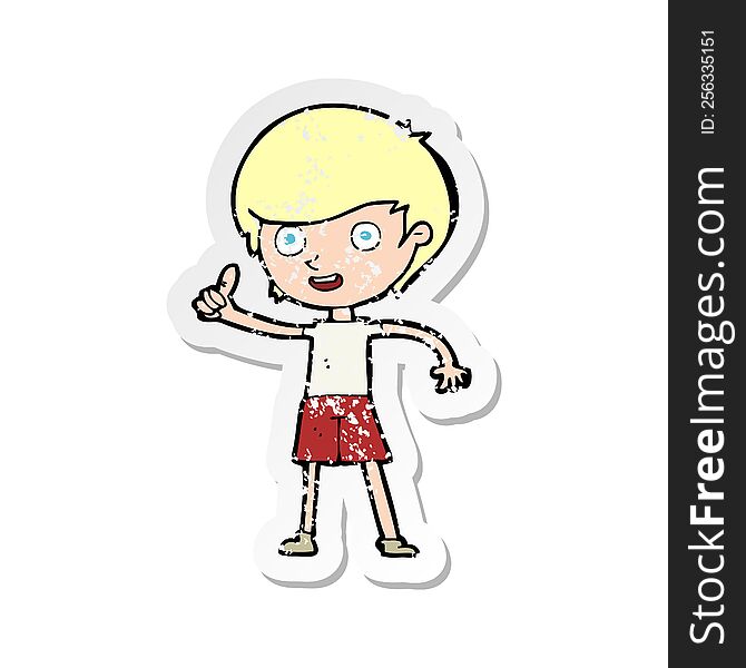 Retro Distressed Sticker Of A Cartoon Boy Giving Thumbs Up Symbol