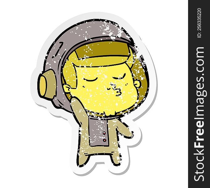 Distressed Sticker Of A Cartoon Confident Astronaut