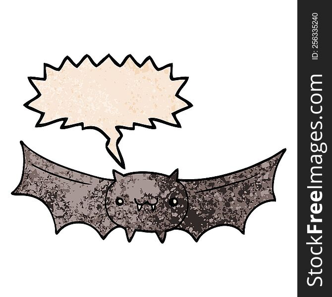 Cartoon Vampire Bat And Speech Bubble In Retro Texture Style