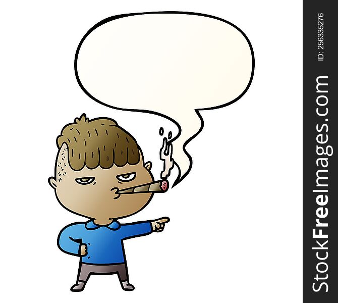 Cartoon Man Smoking And Speech Bubble In Smooth Gradient Style