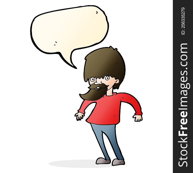 Cartoon Bearded Man Shrugging Shoulders With Speech Bubble