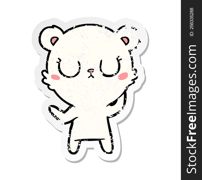 distressed sticker of a peaceful cartoon polar bear