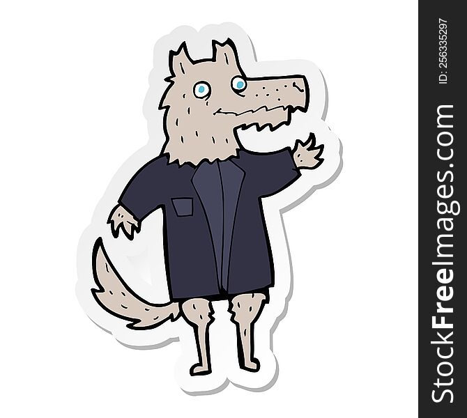 sticker of a cartoon wolf businessman