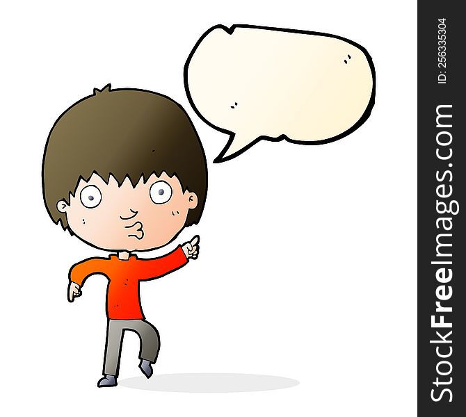 Cartoon Impressed Boy Pointing With Speech Bubble
