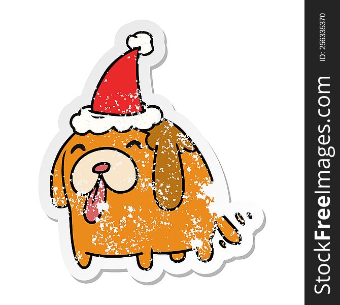 Christmas Distressed Sticker Cartoon Of Kawaii Dog