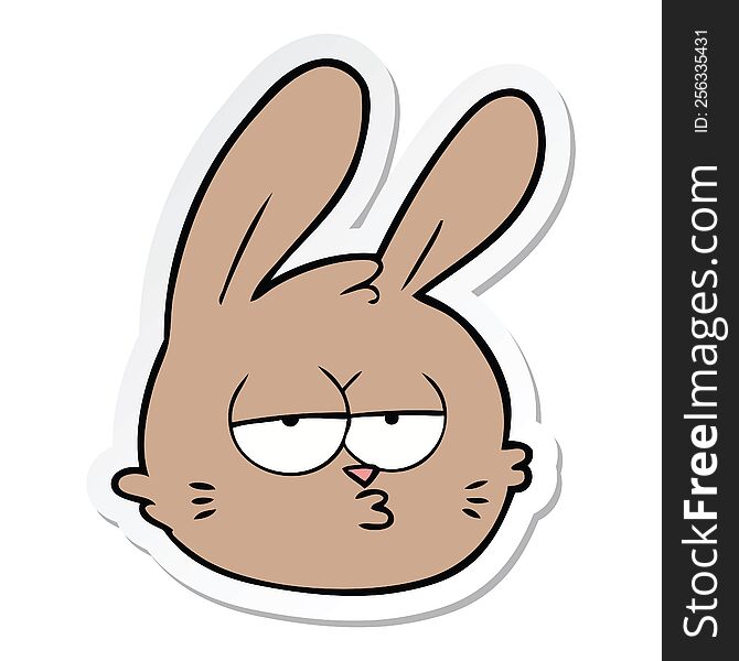Sticker Of A Cartoon Jaded Rabbit Face