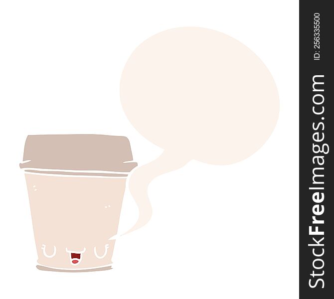 Cartoon Coffee Cup And Speech Bubble In Retro Style